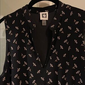 Anne Klein Black Sleeveless Maxi Dress with Tiny Floral Print